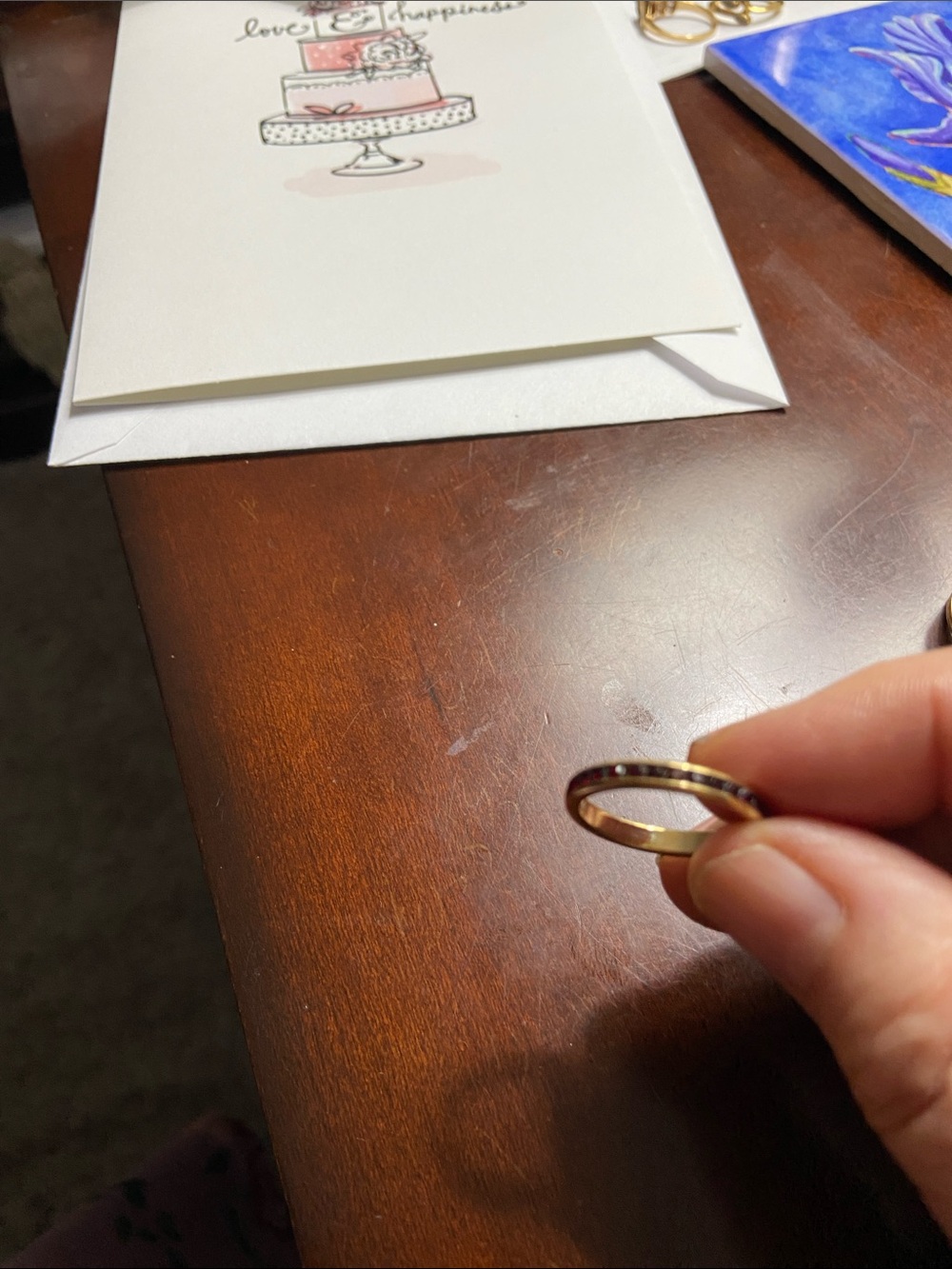 Gold-Tone Women's Stacking Ring with Black Inlay